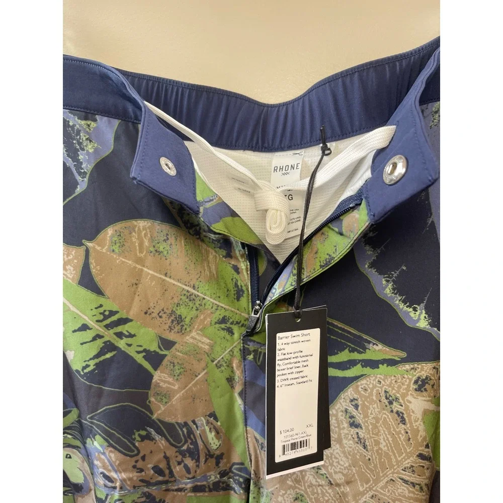 Rhone Barrier Swim Shorts XXL Tropical Floral Green Blue 6 Inch Inseam NWT